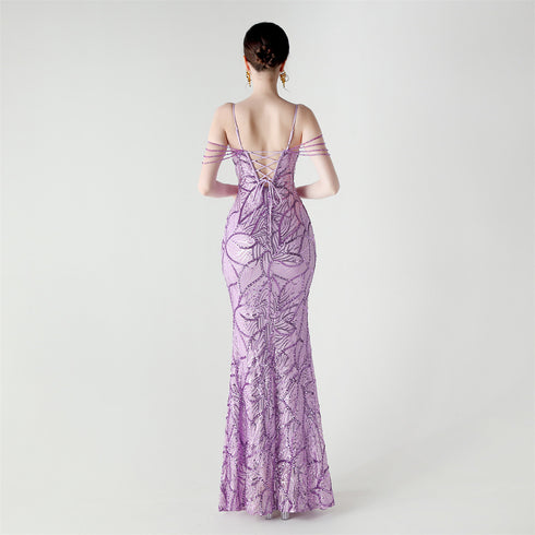 Graceful Sequin Embellished Mesh Mermaid Maxi Dress